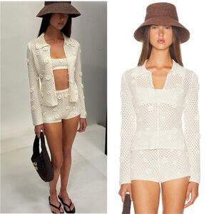 NWT NWT HELSA Rieley Cardigan + Shorts set in cream knit